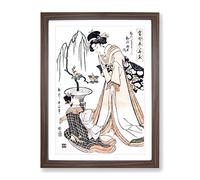 Lady In Waiting By Kikukawa Eizan Asian Japanese Framed Print | A3 Walnut Framed Wall Art | Ready to Hang | Asian Nature Picture | Living Room Bedroom Lounge Office