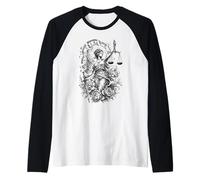 Lady Justice Broken Clock Sword Scales Floral Art Raglan Baseball Tee