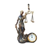 Lady Justice Statue, Resin Figurine Ornament With Clock, Scale Of Justice Sculpture, Elegant Home Office Study Decor, Desk Ornament, Legal Symbol Display, Decorative Balanced Justices Figurine