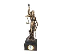 Lady Justice Statue, Resin Figurine Ornament With Clock, Scale Of Justice Sculpture, Elegant Home Office Study Decor, Desk Ornament, Legal Symbol Display, Decorative Balanced Justices Figurine