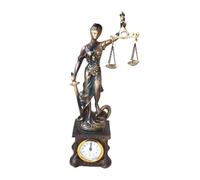 Lady Justice Statue, Resin Figurine Ornament With Clock, Scale Of Justice Sculpture, Elegant Home Office Study Decor, Desk Ornament, Legal Symbol Display, Decorative Balanced Justices Figurine
