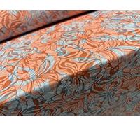 Lady K Lightweight Burnout Single Jersey Fabric, per metre - Floral Print - Coral & Pale Blue
