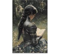 Lady Knight Reading Book Puzzle 1000 Pieces, Wall Art Reading Mid Century Diy Creative Jigsaws, Family Stress Relief Toys 50X75Cm