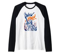 Lady Liberty New York Skyline Colorful NY Tourism Raglan Baseball Tee