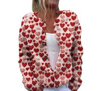 Lady Lightweight Jacket Womens Cardigan Jacket Women's Cute Pattern Printed Open Woolen Sweater Cardigans Love Heart Knitted Sweater Tops Trendy Women's Light Women Light Hot Pink