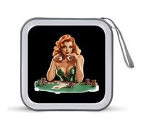 Lady Luck Poker Trendy CD Case Hard Plastic Portable DVD Storage Binder Wallet for Car Home Office