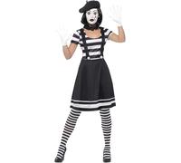 Adults Mime Artist Fancy Dress Ladies French Circus Costume Street Outfit Uk 8-1