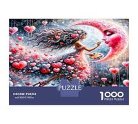 Lady Moon Heart 1000 Pieces Jigsaw Puzzle Set Celestial Love Fantasy Jigsaw Puzzle Extra-Thick Cardboard Stress Relief Travel Adults Kids 12+ Brain Training Puzzle 52x38cm/1000pcs