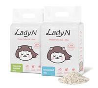 Lady N Pellet Tofu Cat Litter, Strong Clumping, Dust-Free Low-Track Water-Soluble, Natural Ingredients, Enviro-probiotic and Activated Carbon for Odor Control 18lb Yosemite Woody Scent + Unscented