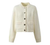Lady O-Neckline Long Sleeve Single-Breasted Sweater Women Casual Knits Cardigan White S(US-4)
