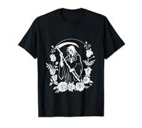 Lady of the Last Breath Gothic Grim Reaper Black & White T-Shirt