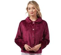 Lady Olga Bed Jackets For Women | Lightweight Housecoats Pyjama Tops Ladies Jackets | Rose & Navy Fleece Jacket Warm & Cosy Buttoned Embossed Ladies Dressing Gown Size 10-24(Rose,14-16)