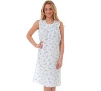 Lady Olga Cotton Nightdresses for Women UK,Jersey Soft Long Nighties for Women Plus Size,Button Front Floral Women's Nightdresses & Nightshirts Blue