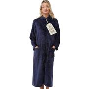 Lady Olga Dressing Gown Womens - Lightweight Ladies Fleece Jackets Full Zip Gowns, Waffle Robe Style Womens Dressing Gowns for Home, Spa & Loungewear Velvet Feel Bathrobe- Size 10-24 (Navy)