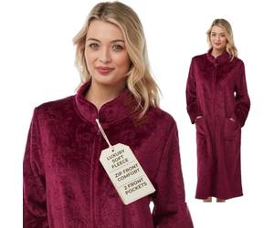 Lady Olga Dressing Gown Womens - Lightweight Ladies Fleece Jackets Full Zip Gowns, Waffle Robe Style Womens Dressing Gowns for Home, Spa & Loungewear Velvet Feel Bathrobe- Size 10-24 (Rose)