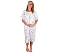 Lady Olga Ladies English Made Poly Cotton Short Sleeved Nightdress (18-20, Blue Floral)