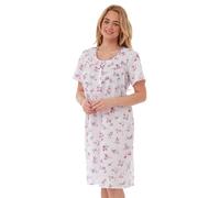 Lady Olga Ladies Floral Short Sleeve Nightdress, Poly Cotton, Sizes 10-32 (Pink, 10-12)