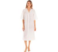 Lady Olga Women's British Made Embroidery Anglaise Button Front Cotton Mix Nightdress in Cream | Size: 22-24 Lady Olga Cream 22-24