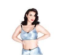 Lady Olga Women's British Made Retro Satin Non Wired Bra in Pale Blue | Size: 36B Lady Olga Pale Blue 36B