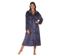 Lady Olga Women's Sweet Embrace Soft Feel Embossed Button Dressing Gown in Navy | Size: 14-16 Lady Olga Navy 14-16