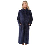 Lady Olga Zip Up Dressing Gown for Women UK | Luxury Long Fleece Bed Jacket | Velvet Feel Housecoat & Bathrobe | Full Zip Soft Nightwear Robe, Size 10-24