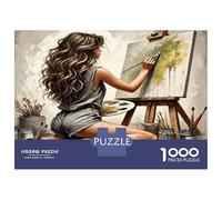 Lady Painting Canvas 1000pc Premium Jigsaw Puzzle Artistic Creation Puzzle for Adults Thick Cardboard Teen Puzzle Fans 12-18 Logic Skill After-School Party Game Best Gift for Puzzle Lovers 70x50cm/100