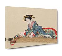Lady Playing the Koto Japanese Art Asian Japanese Canvas Wall Art Print Ready to Hang, Framed Picture for Living Room Bedroom Home Office Décor, 20x14 Inch (50x35 cm)