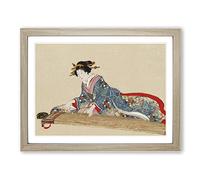 Lady Playing the Koto Japanese Art Asian Japanese Framed Wall Art Print, Ready to Hang Picture for Living Room Bedroom Home Office Décor, Oak A2 (64 x 46 cm)