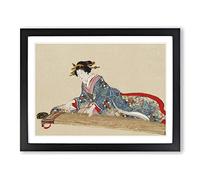 Lady Playing the Koto Japanese Art Asian Japanese Framed Wall Art Print, Ready to Hang Picture for Living Room Bedroom Home Office Décor, Black A4 (34 x 25 cm)