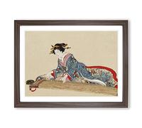 Lady Playing the Koto Japanese Art Asian Japanese Framed Wall Art Print, Ready to Hang Picture for Living Room Bedroom Home Office Décor, Walnut A4 (34 x 25 cm)