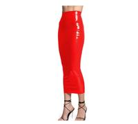 Lady PVC Leather Pencil Skirts, High Waist, Slim Hobble Skirt, Solid Long Skinny Skir,Red,5XL