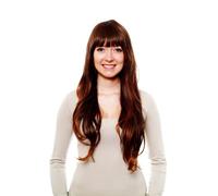 Lady Quality Wig VERY LONG straight slightly wavy cute bangs fringe DARK BROWN with strands hightlights reddish light brown chestnut H9101-2T30(599)