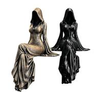 Lady Reaper, Ethereal Hooded Figure Sculpture, Mysterious Faceless Ghost Resin Statue, Gothic Dark Fantasy Figurine for Home Office Bookshelf Decor, Halloween Tabletop Ornament (MIX)
