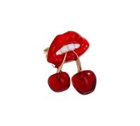 Lady Red Lip Cherry Brooch for Women Girls Gold Plated Fashion Lips of the Devil Halloween Brooches Lapel Pins Dainty Holiday Party Costume Dress Accessories Jewelry