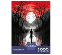 Lady Red Moon Path 1000 Piece Classic Jigsaw Puzzle Mystic Night Magic Puzzle for Adults Recycled Cardboard Adult Educational Challenge Fun Present Home Activity Great Gift for Beginners 70x50cm/1000p