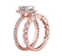 Lady Ring Set Engagement Ring Fashion 2-in-1 Accessories Ring Creative Zirconia Rings Matching Dinosaur Rings (Rose Gold, RG6)