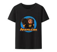 Lady Russian Cartoon Cheburashka Lovely Modal T Shirt Boy Girl Summer Trendy Russia Style Black White Casual Streetwear Tops(Small)