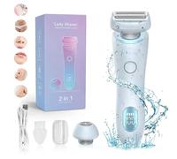 Lady Shaver for Women, 2 in 1 Waterproof Belarae Brazilian Electric Women's Razor for Face Lips Arms Legs Armpits Bikini, Wet & Dry, Painless Hair Removal, Rechargeable Women's Shaver (Blue)
