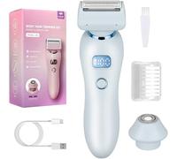 Lady Shavers for Women, 2-in-1 Waterproof Electric Women's Razor with LED Display, Wet and Dry, Painless Hair Removal for Face Legs Underarm Bikini Pubic Hair, USB-C Rechargeable Women's Shaver, Blue