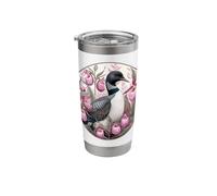 Lady Slipper Pink and White Flower Loon Bird Stainless Steel Insulated Tumbler