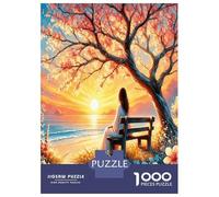 Lady Sunset Tree 1000pc Premium Jigsaw Puzzle Serene Sunset Peace Puzzle for Adults Sturdy Cardboard Couple Puzzle Partners Ultra Difficult Home Activity 70x50cm/1000pcs