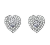 Lady Sweet Temperament Earrings Full Of Diamond Heart Shaped Earrings Fashion Happiness Heart Shaped Diamond Studded Earrings Valentine's Day Jewelry Gifts for Ladies Girls (Silver, One Size)