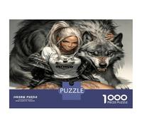 Lady Tattoo 1000pc Premium Jigsaw Puzzle Wild Wolf Bond Puzzle for Adults Recycled Cardboard Family Puzzle Lovers Brain Training Holiday Activity Office Break 70x50cm/1000pcs