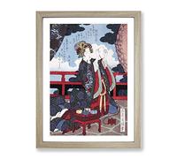 Lady Threading A Needle By Yashima Gakutei Asian Japanese Framed Print | A2 Oak Framed Wall Art | Ready to Hang | Asian Nature Picture | Living Room Bedroom Lounge Office