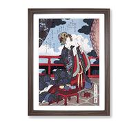 Lady Threading A Needle By Yashima Gakutei Asian Japanese Framed Print | A2 Walnut Framed Wall Art | Ready to Hang | Asian Nature Picture | Living Room Bedroom Lounge Office