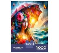Lady Umbrella Bloom 1000pc Jigsaw Puzzle Set Ethereal Nature Fusion Jigsaw Puzzle Premium Cardstock Decompression Wall Decor Gift Women Men Kids Cognitive Development Puzzle 70x50cm/1000pcs