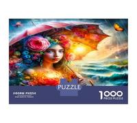Lady Umbrella Bloom 1000pc Jigsaw Puzzle Set Ethereal Nature Fusion Jigsaw Puzzle Premium Cardstock Decompression Wall Decor Gift Women Men Kids Cognitive Development Puzzle 70x50cm/1000pcs