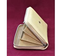 Lady Wallet Genuine Leather Card Coin Purse Beige with Zip
