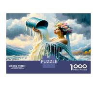 Lady Wave Bucket 1000pc Classic Jigsaw Puzzle Mythic Oceanic Power Jigsaw Puzzle Bundle Extra-Thick Cardboard Collector Mind Relaxation Travel Office Break Holiday 38x26cm/1000pcs
