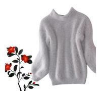 Lady Winter Angora Cashmere Blend Loose Warm Sweater Casual Thick Fleece Turtleneck Sweater Solid Color Crewneck Knit Pullover Sweater (Gray,One Size)